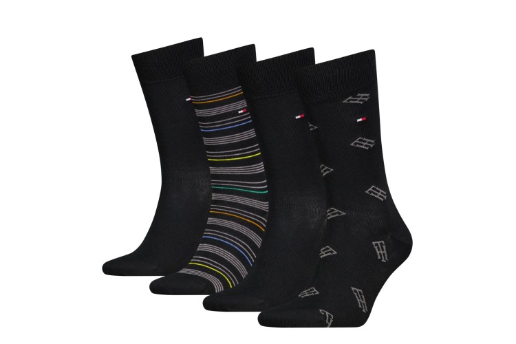 Tommy Hilfiger 4 Pack Monogram Men's Socks Gift Box - Black