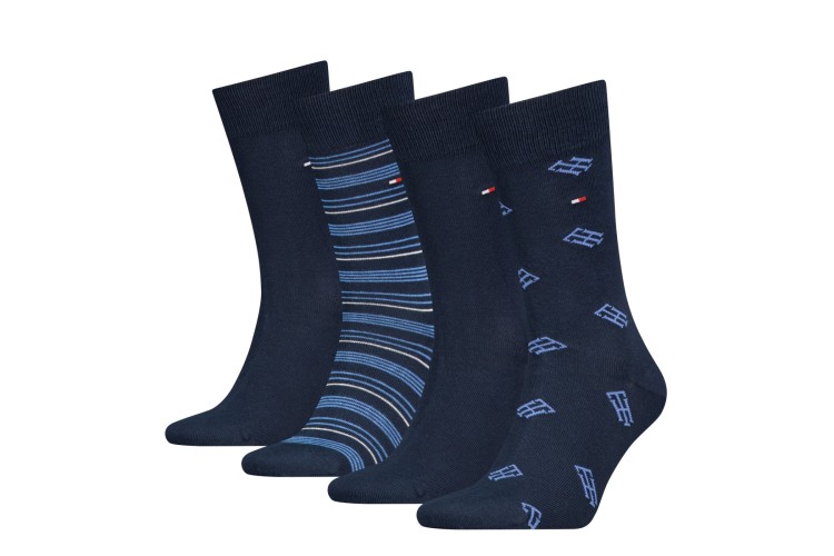 Tommy Hilfiger 4 Pack Monogram Stripe Men's Socks Gift Box - Navy
