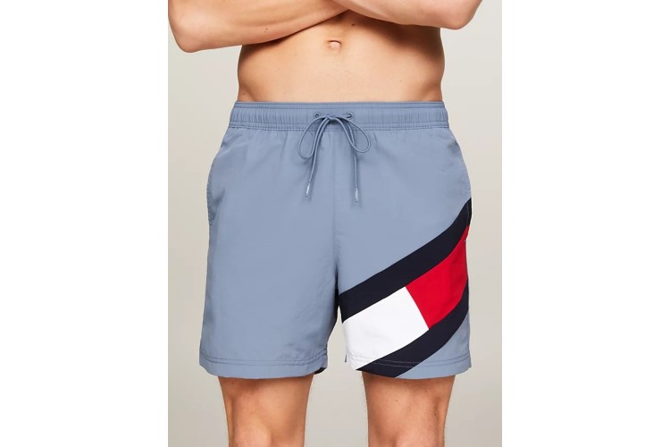 Tommy Hilfiger MId Length Drawstring Flag Swimshorts - Blue Coal