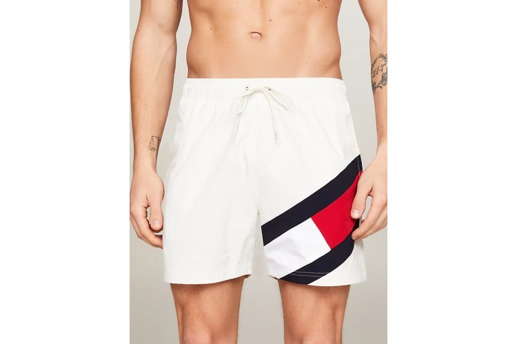 Tommy Hilfiger MId Length Drawstring Flag Swimshorts - Ivory