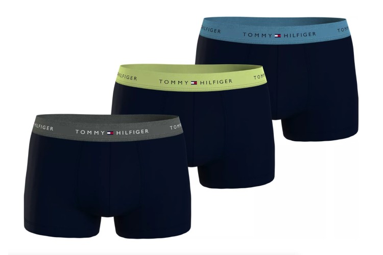 Tommy Hilfiger Signature Essential Logo Waistband 3 Pack Trunks - StoneWashGreen/FadedLime/CoolBlue