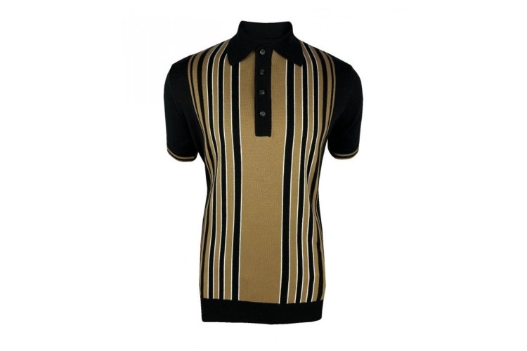 Trojan TR/8914 Stripe Front Panel Knit Polo - Black