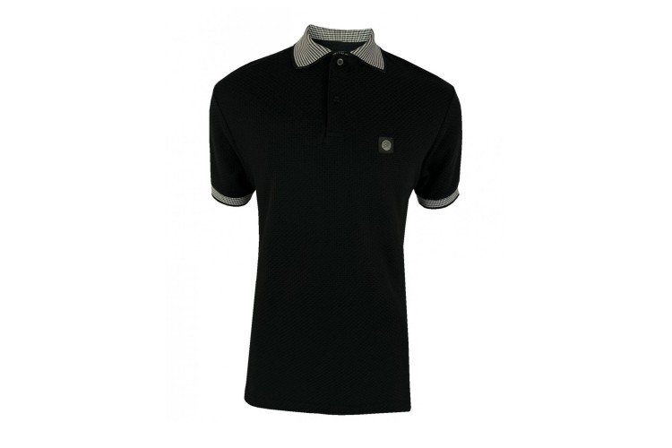 Trojan TR/8931 Jacquard Collar Tectured Pique Polo - Black