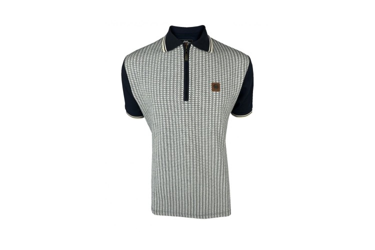 Trojan TR/8973 Textured Houndstooth Panel Polo - Navy