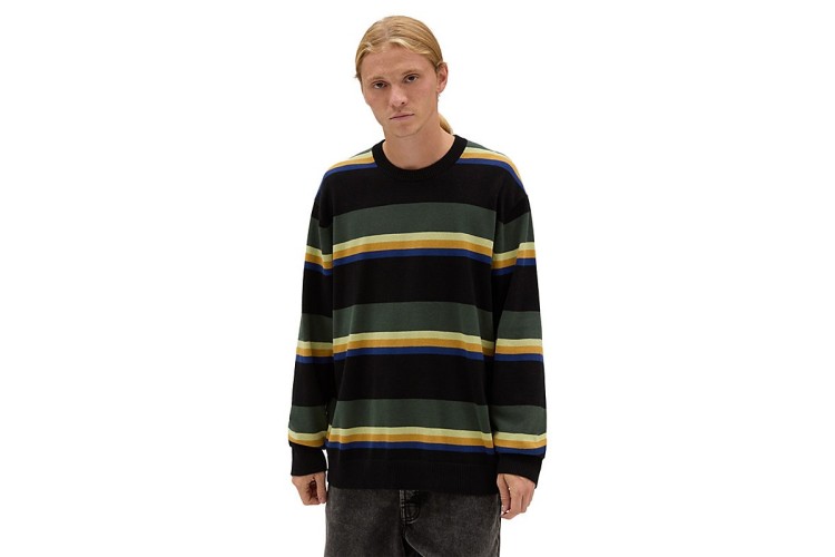 Vans Tacuba Striped knit Jumper - Black/Deep Forest