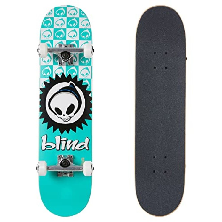Blind Checkered Reaper Youth First Push Soft Wheels Teal Complete Skateboard 7.375 x 29.8