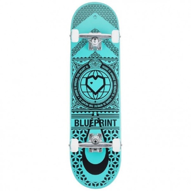 Blueprint Home Heart Black/Turquoise Skateboard Complete - 8.25