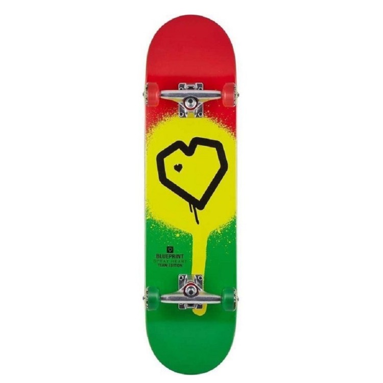 Blueprint Spray Heart Rasta Skateboard Complete - 8.0