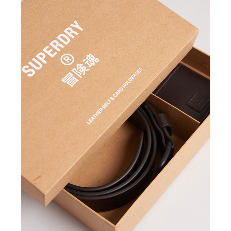 Superdry Benson Boxed  Belt/Wallet Set - Dark Tan